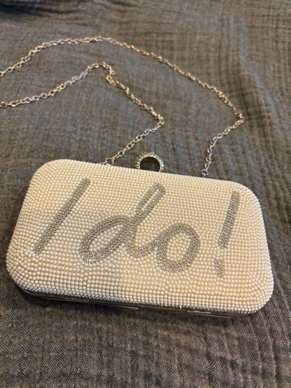 Beaded Ivory 'I do!' Evening Clutch with Chain